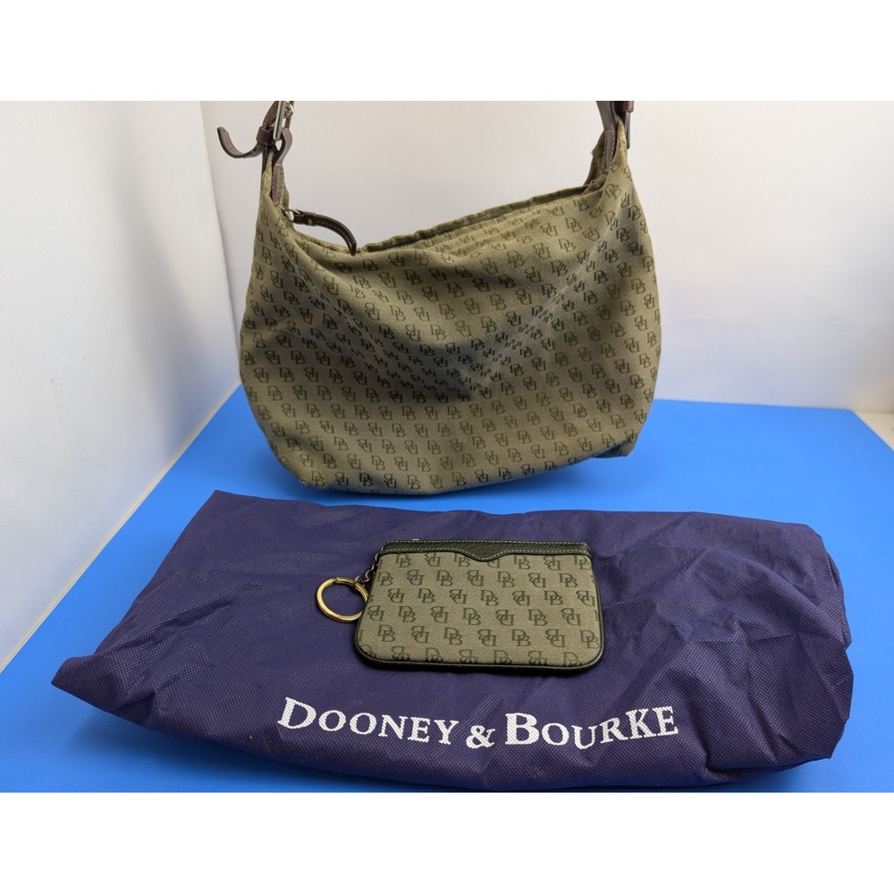Dooney & Bourke Hobo Shoulder Bag Leather Strap Signature Canvas Handbag Vintage